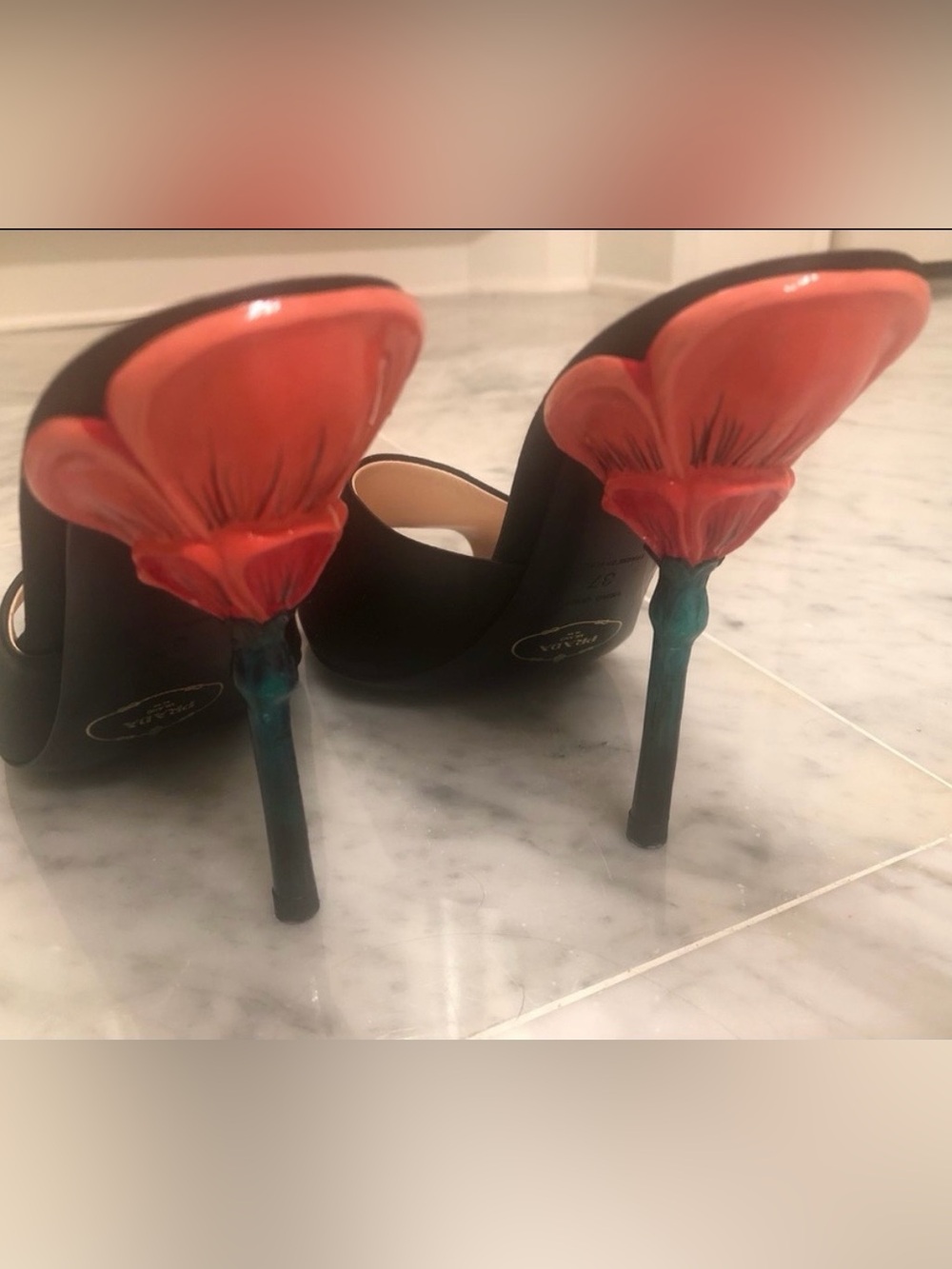 Prada Chic Flower Heel Satin Mules Black EU 37 SS2008 Archival Rare - Picture 6 of 7